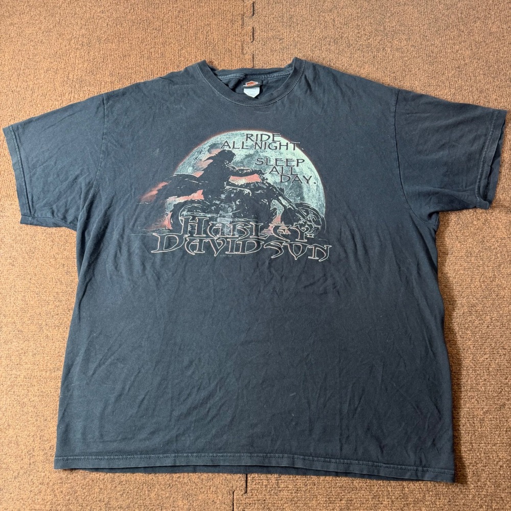 Harley Davidson Mens T Shirt XL Black Ride All Night Mad River Ohio Biker‎ 2011